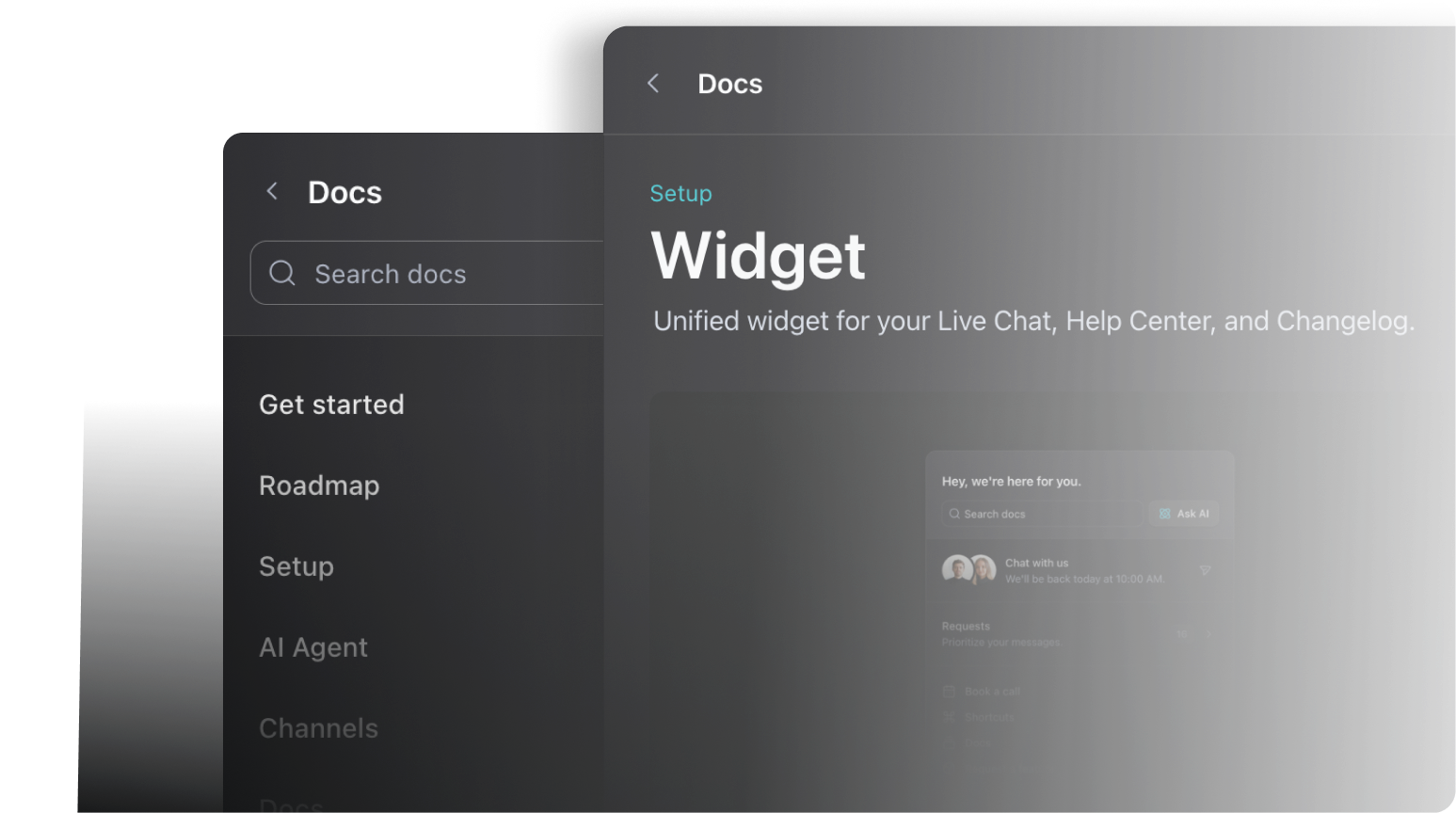 Changelog embedded in widget showing Customer Support Portal entry